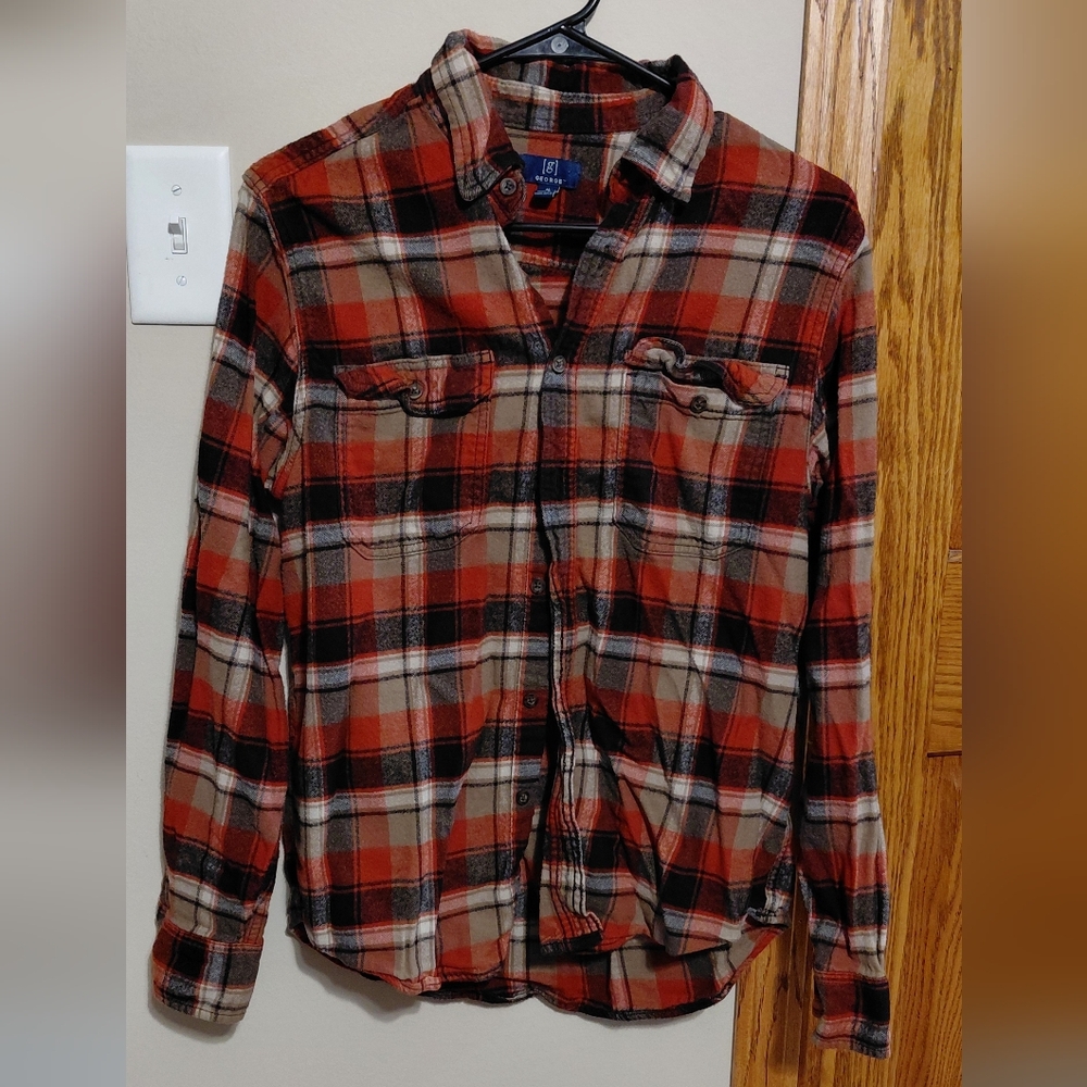 Burnt Orange and Black Plaid Button-Up Shirt